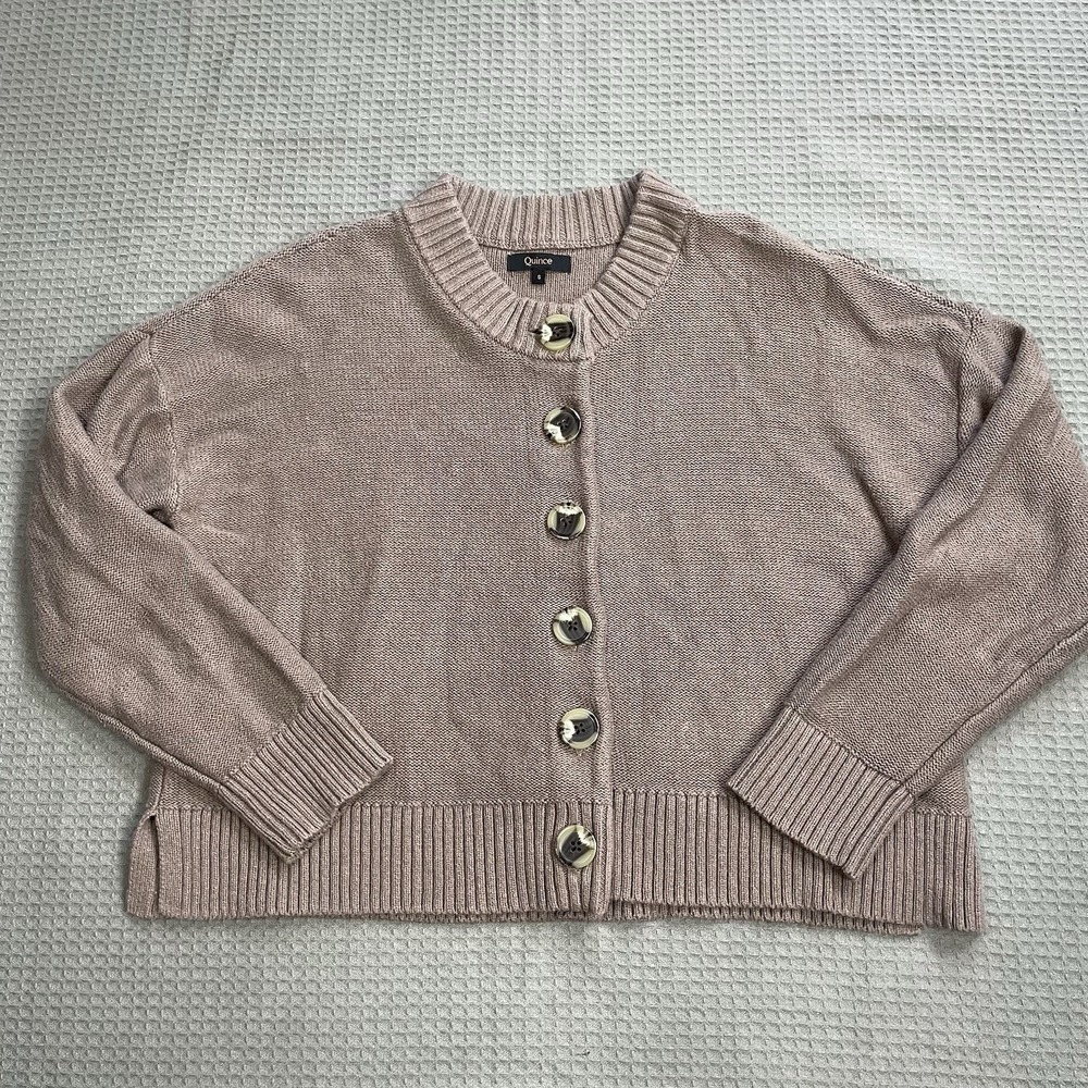 Quince Organic Cotton Cropped Cardigan Sweater Small Womens Cafe Au Lait Brown